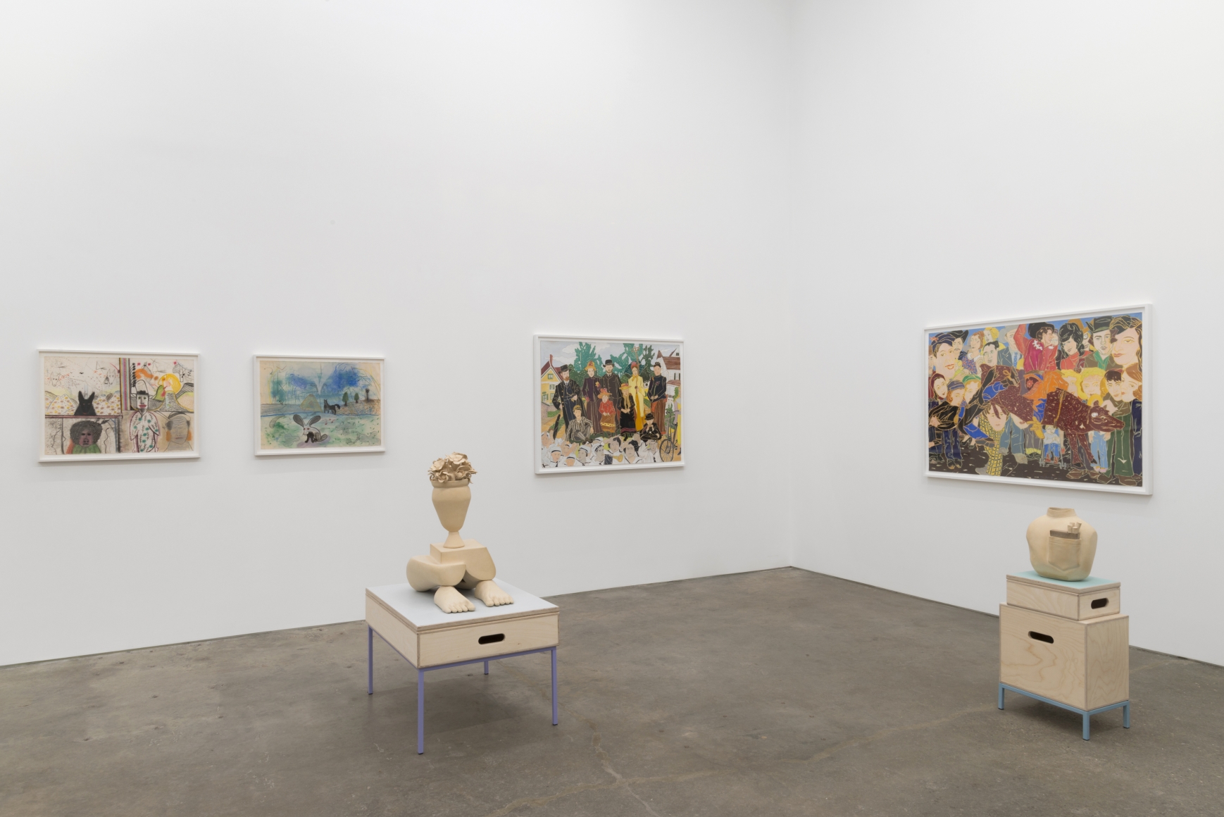 Genesis Belanger, Melissa Brown, Roy De Forest, Mimi Gross, curated by Dan Nadel, installation view at Derek Eller Gallery, New York