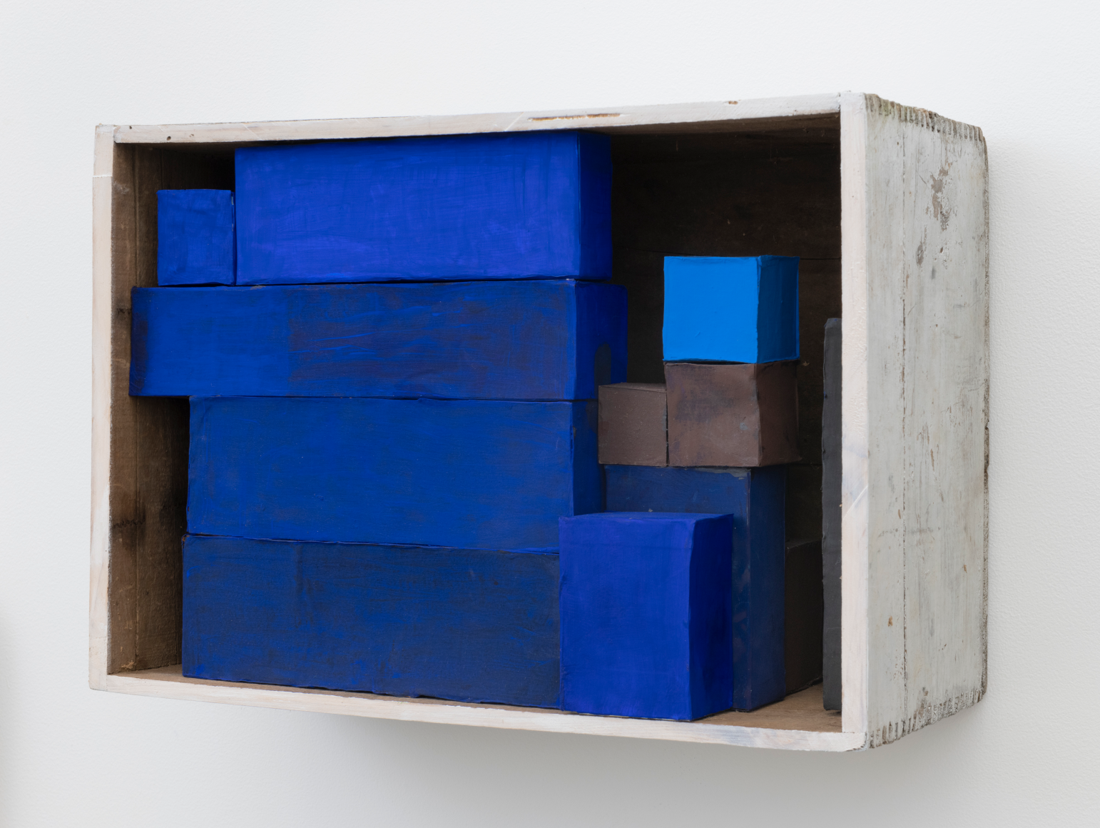 Elegy #2, 2020, wooden box, cardboard boxes, Flashe acrylic