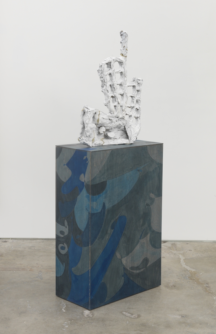 Charon’s Call, 2016, Fired and glazed ceramic, grout, leaf gold, plywood, wood stain, lacquer
