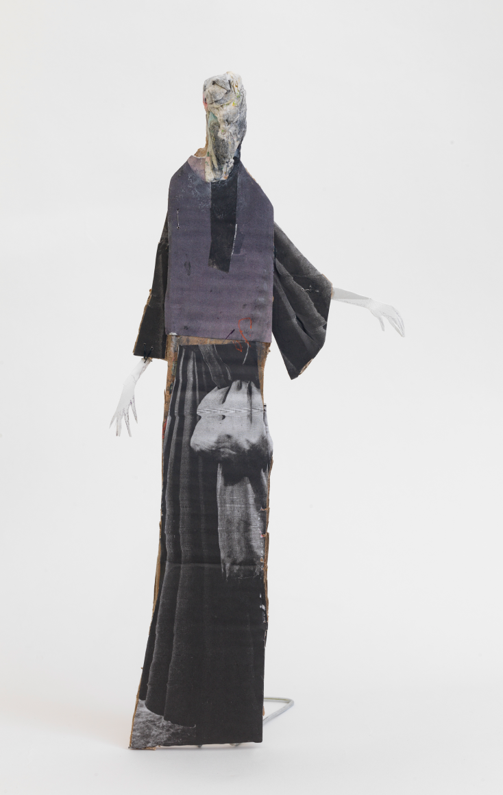 Standing Figure Used in Conductive Paper Plays, 2019, mixed media