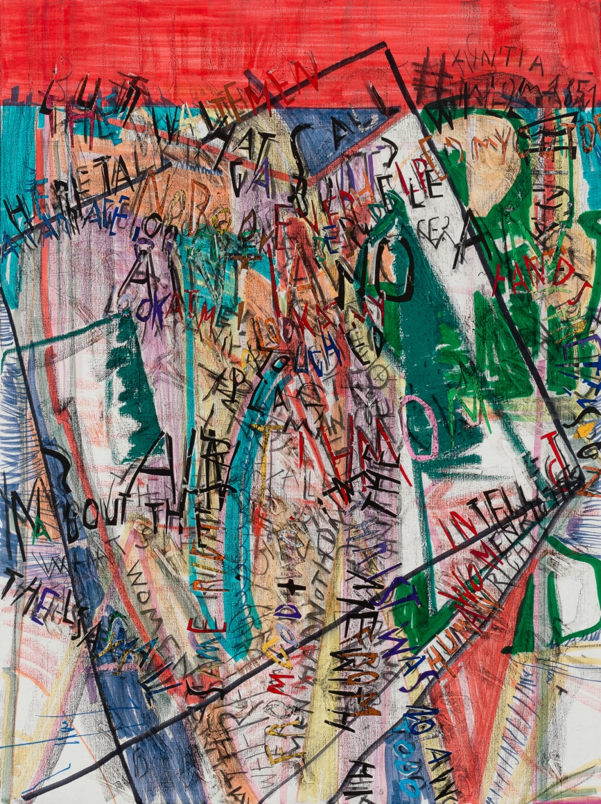 Aint I A Woman, 2017, marker, acrylic, chalk and collage on linen