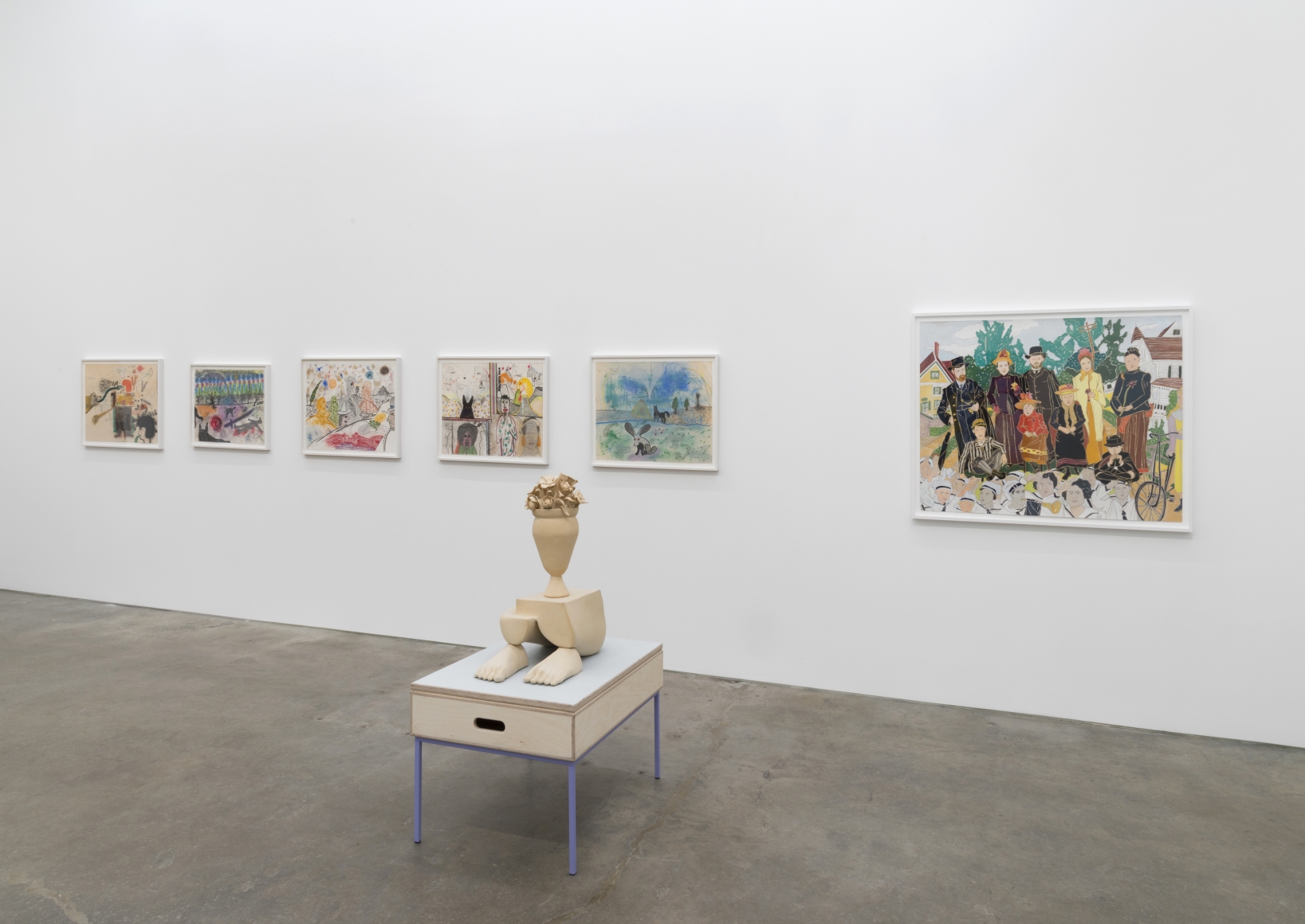Genesis Belanger, Melissa Brown, Roy De Forest, Mimi Gross, curated by Dan Nadel, installation view at Derek Eller Gallery, New York