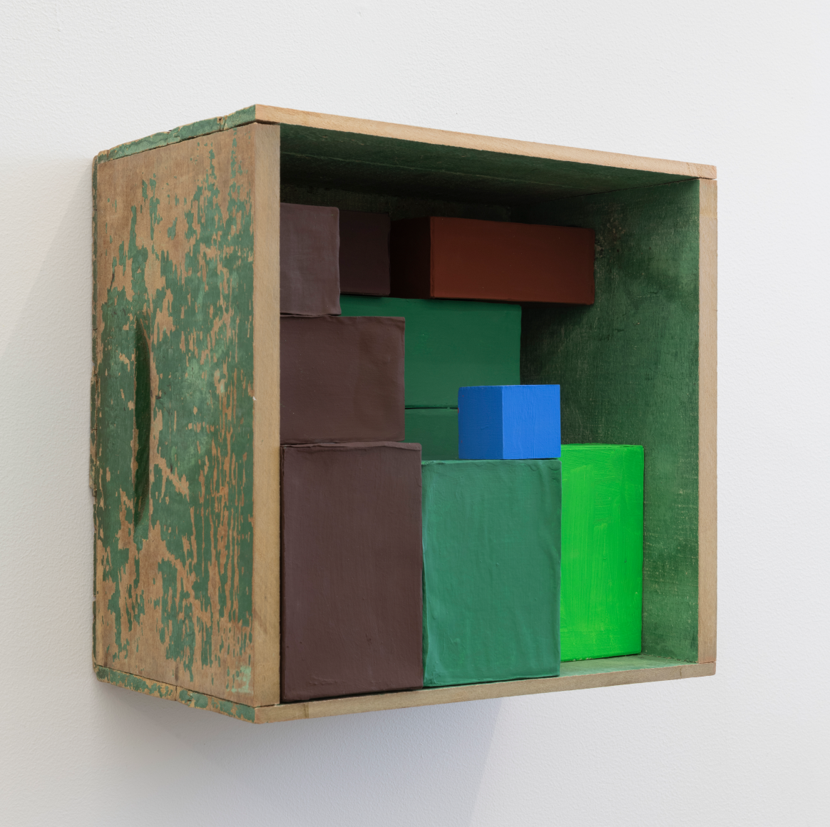 Elegy #1, 2019, wooden box, cardboard boxes, Flashe acrylic