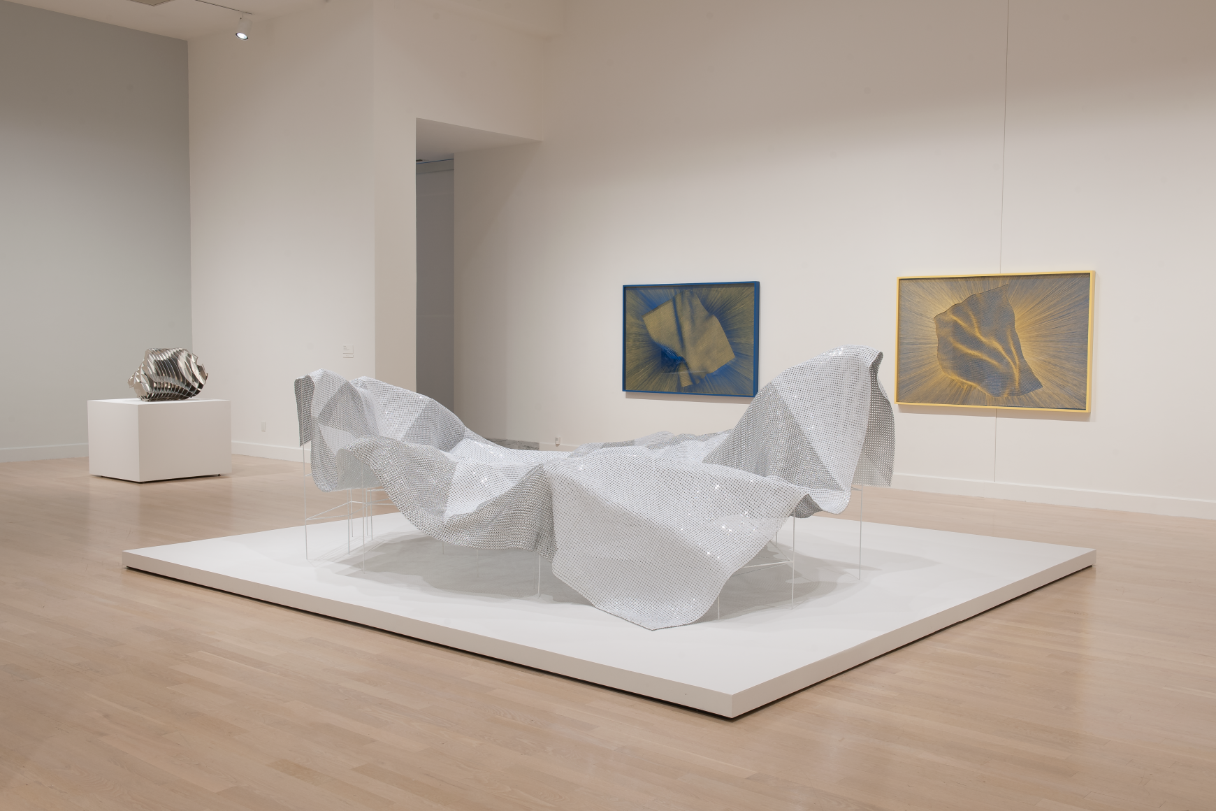 Installation view of Alyson Shotz: Un/Folding at the Weatherspoon Art Museum, Greensboro, NC