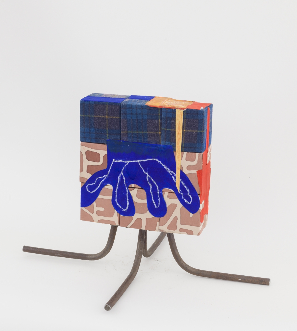 9 Block, 4 Square, 2013, wooden blocks, fabric, paper, Flashe acrylic, house paint, oil pastel
