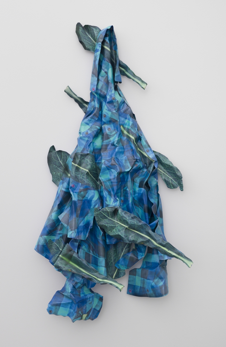 Blue Plaid (Kale), 2017, gesso, inkjet, spray paint and Permalac on aluminum