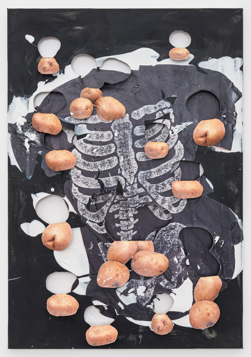 Peeling Potatoes, 2019, inkjet transfer and acrylic on canvas, Permalac