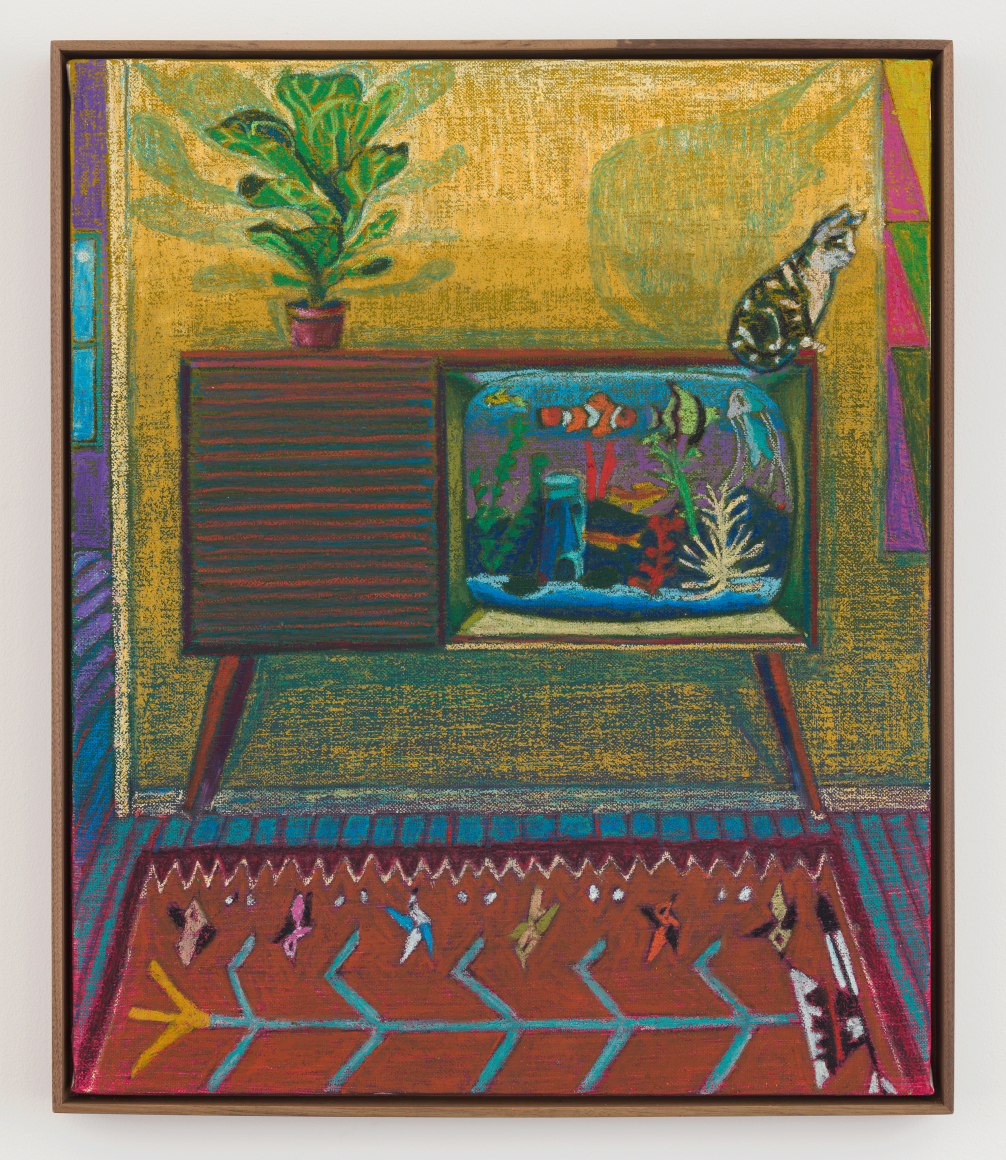 Fish Tank TV, 2019, oil pastel, oil stick, & Flashe, on linen