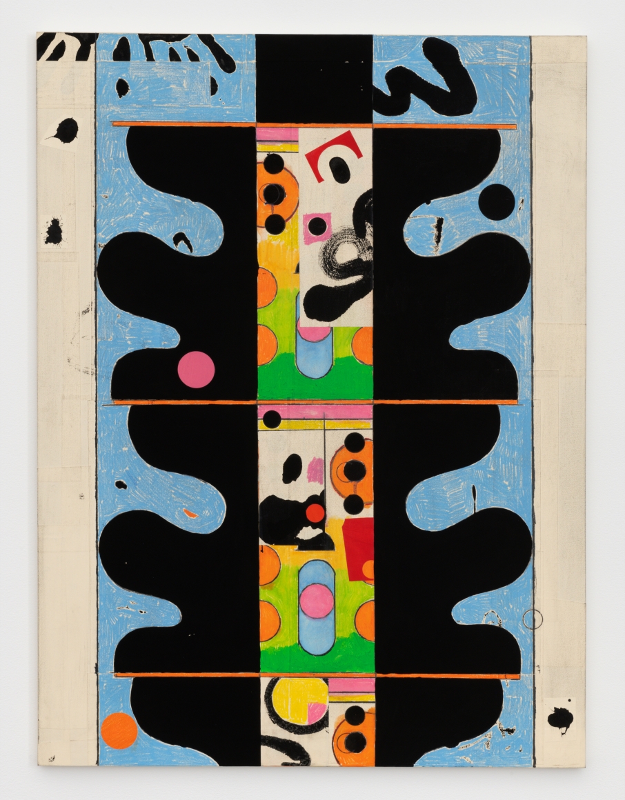 Untitled, 2021 Flashe, color pencil, and collage on panel