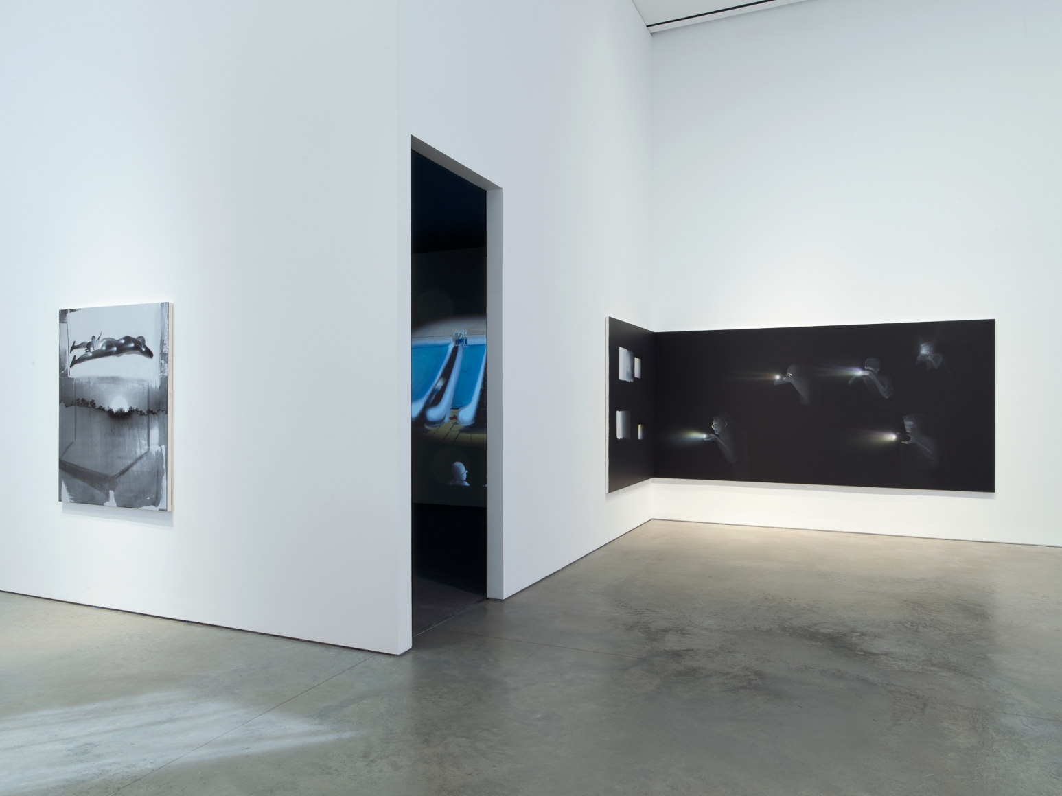 Installation view: Tala Madani, Corner Projections, 303 Gallery, New York, 2018
