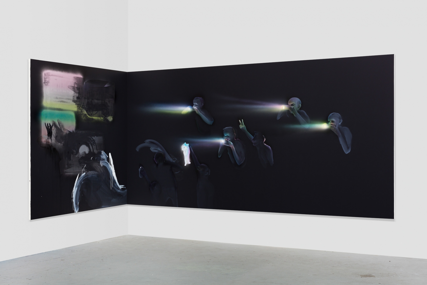 Tala Madani, Corner Projection with Prism Refraction and Buckets, 2018