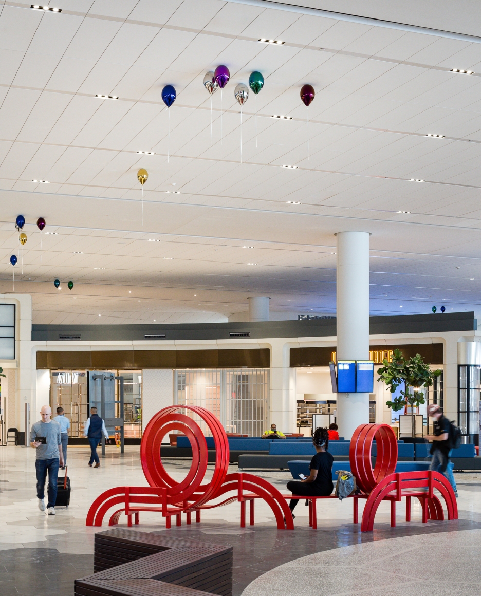 Installation View: Jeppe Hein, All Your Wishes, LaGuardia Airport’s Terminal B, 2020, Commissioned by LaGuardia Gateway Partners in partnership with Public Art Fund for LaGuardia Airport’s Terminal B