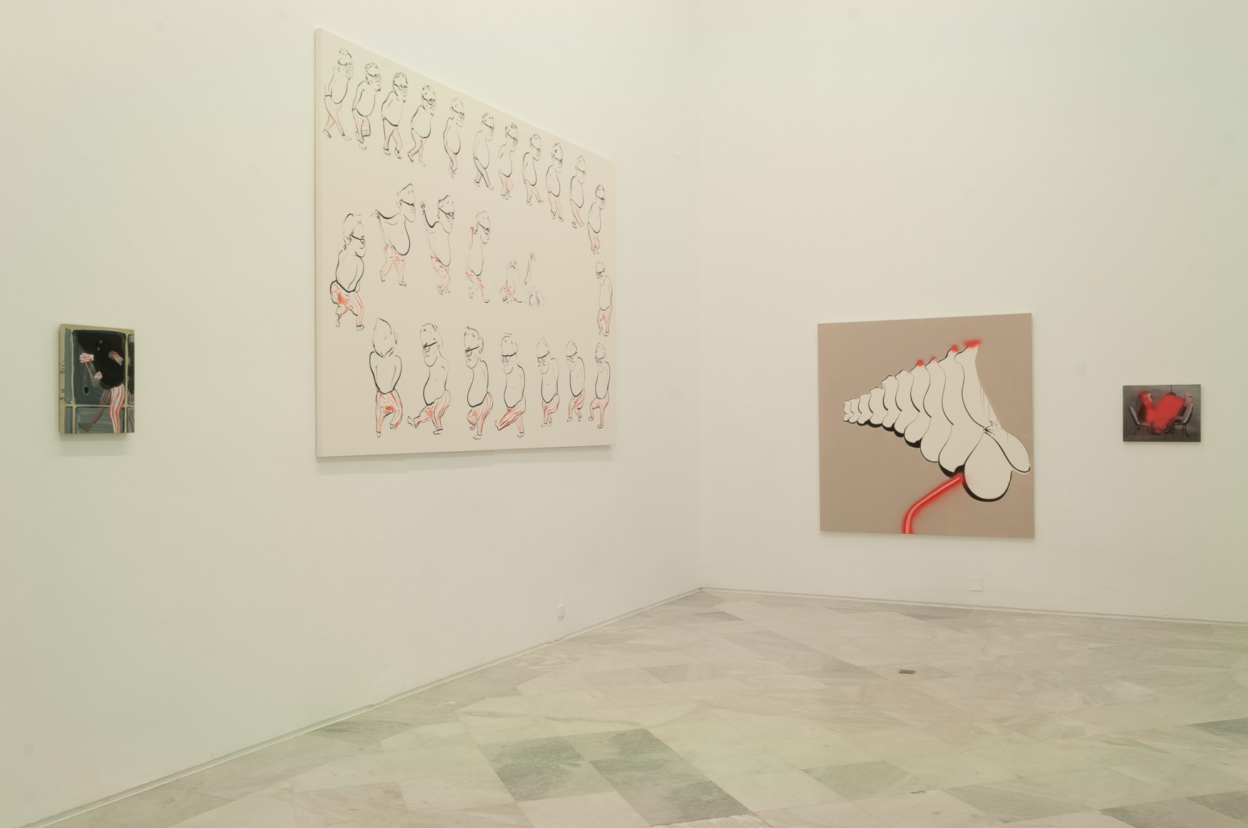 Installation view: Tala Madani, Rear Projection, Centro Andaluz de Arte Contemporáneo, Seville, 2014