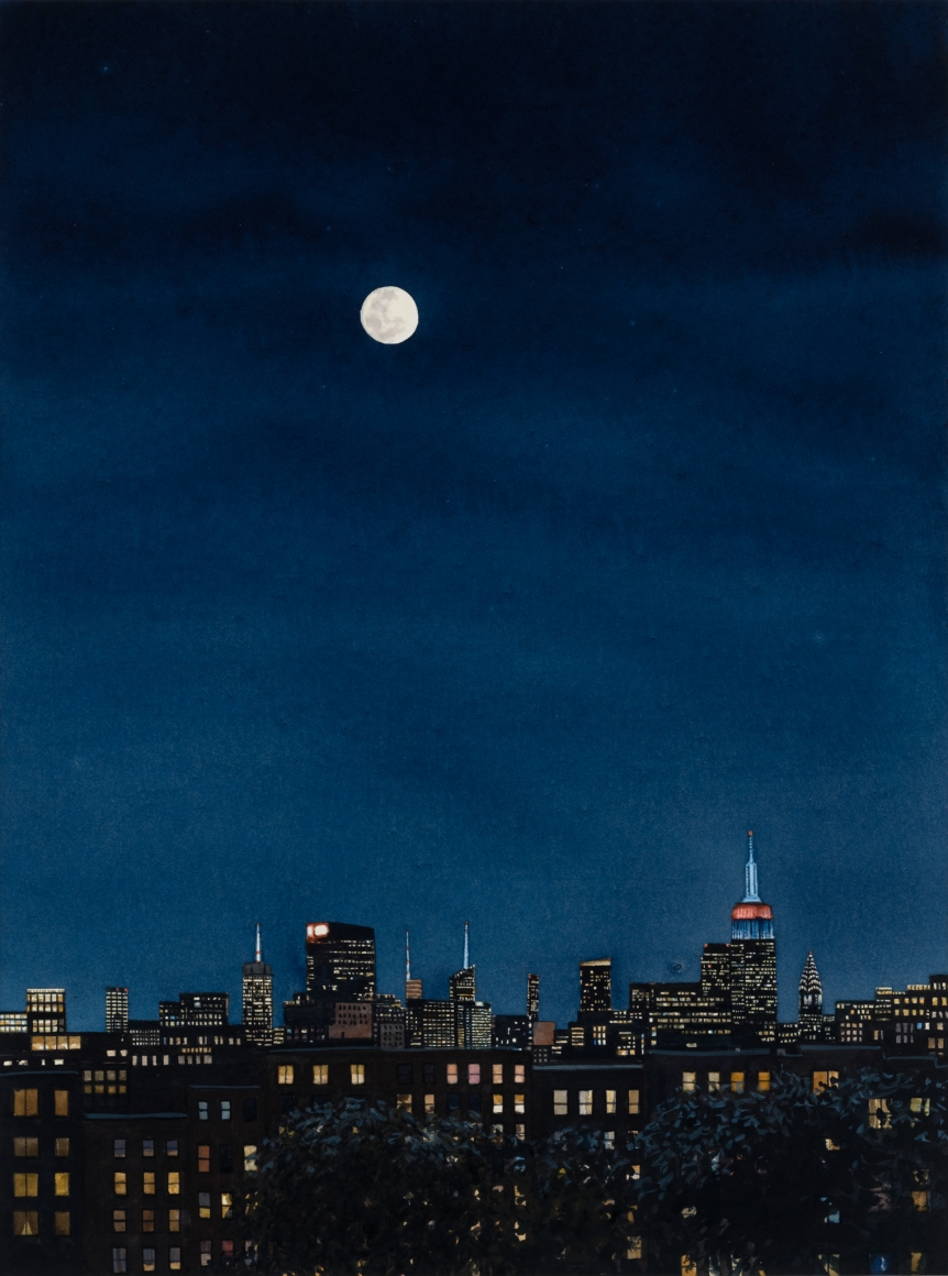 Tim Gardner, City at Night with Full Moon , 2018