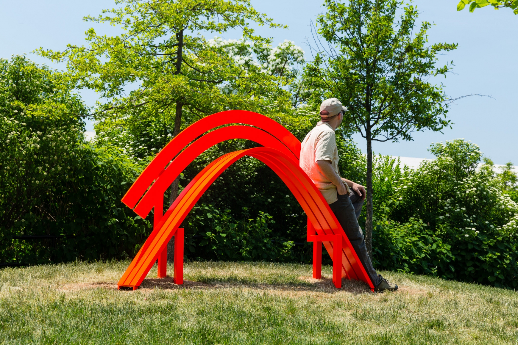 Jeppe Hein, Modified Social Bench NY #14, 2015, Installation view: Please Touch The Art. Brooklyn Bridge Park, 2015-16