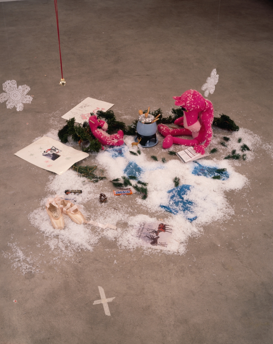 Karen Kilimnik, Switzerland, the Pink Panther & Peter Sellers & Boris & Natasha & Gelsey Kirkland in Siberia, 1991, Installation view: 303 Gallery, New York, 1991
