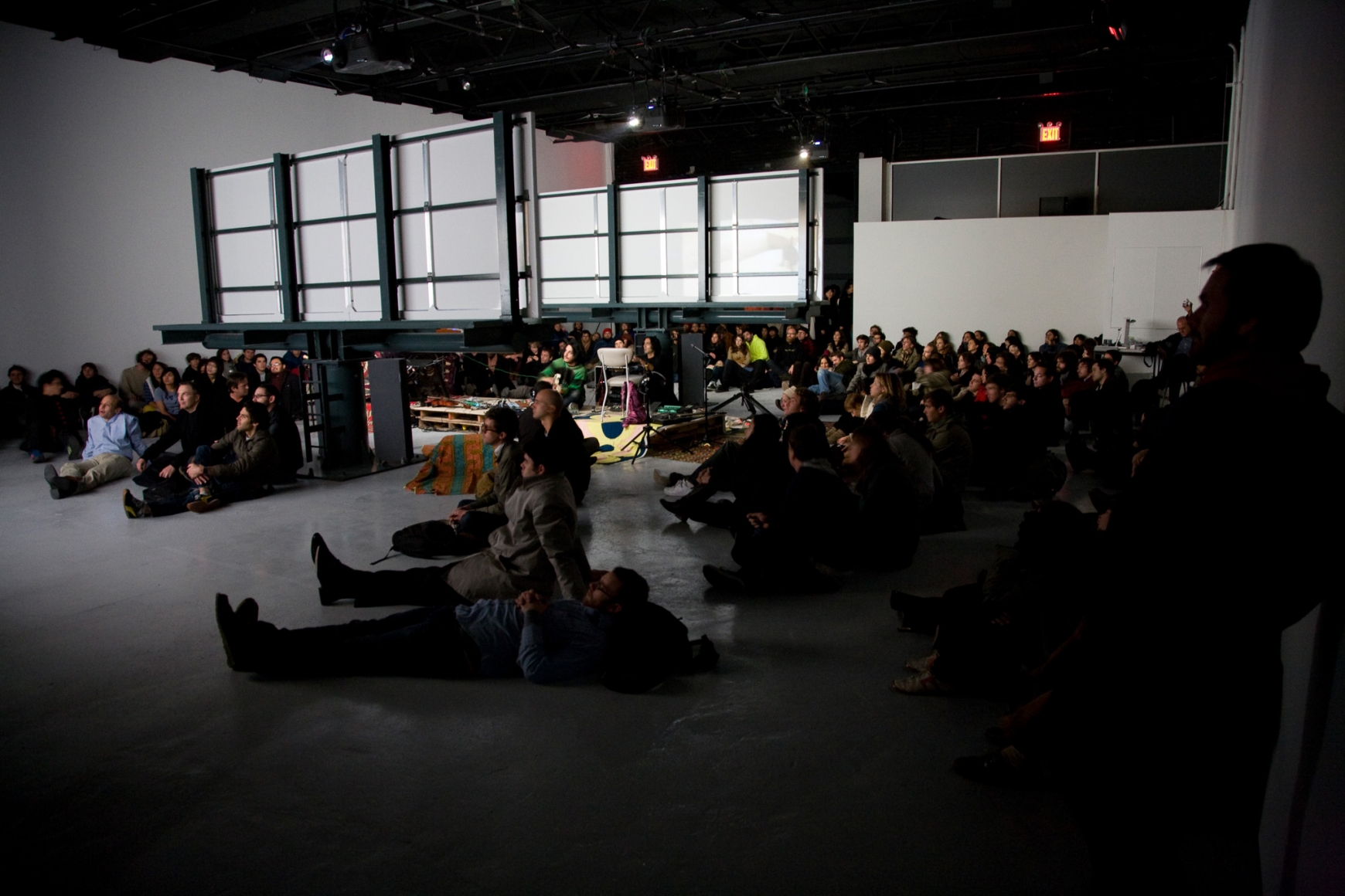 Doug Aitken, Sonic Happening, a live music performance set to the film installation of “migration (empire)” featuring Arp, Lichens and White Rainbow, 303 Gallery, 2008