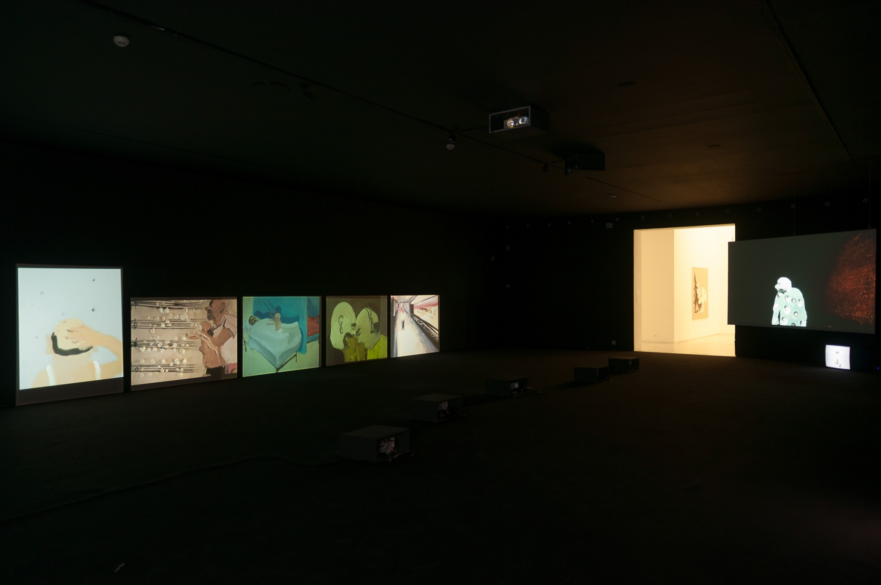 Installation view: Tala Madani, Rear Projection, Centro Andaluz de Arte Contemporáneo, Seville, 2014