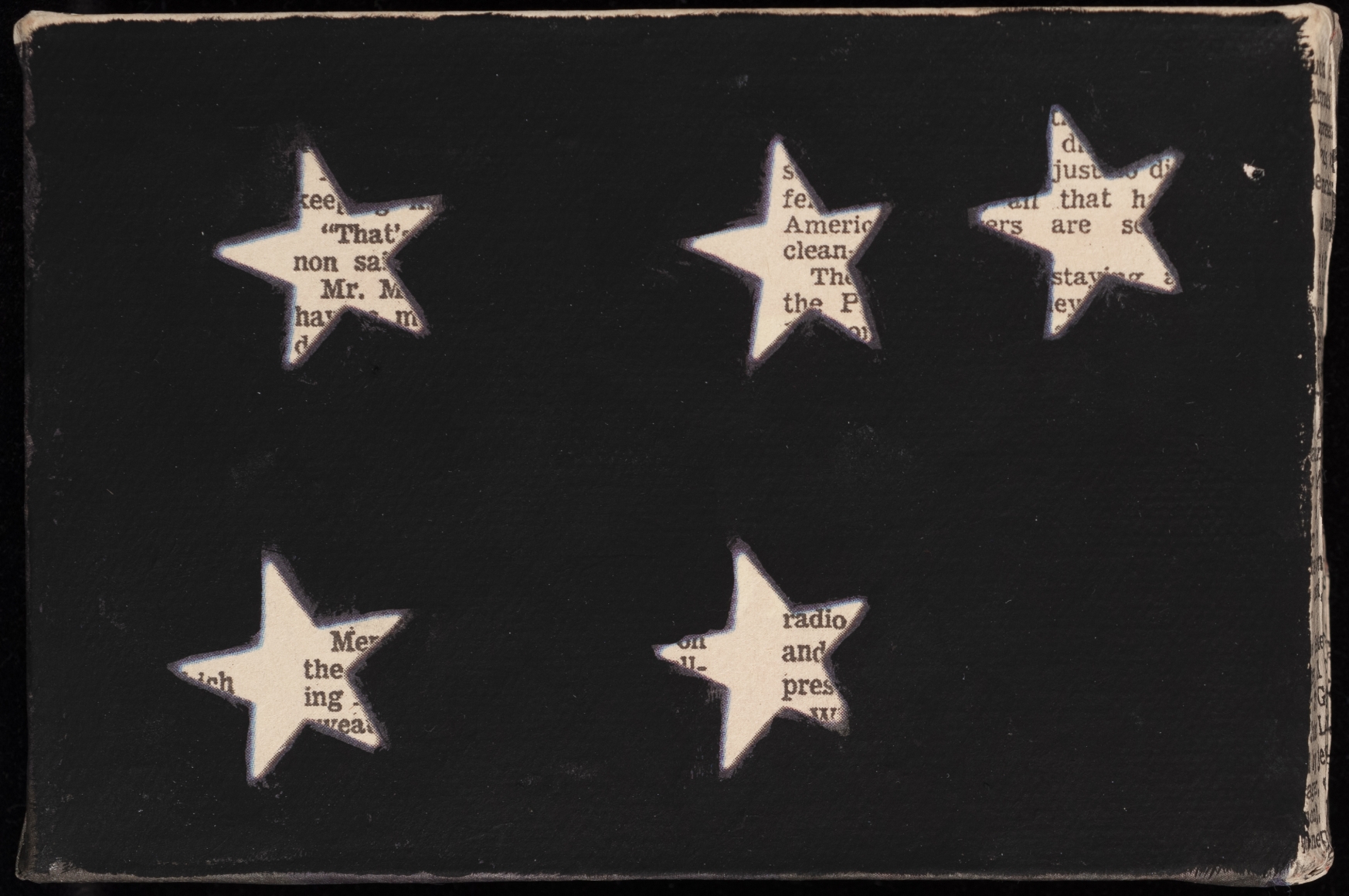 Anne Deleporte Beatles, 2014 newsprint and gesso canvas: 4 x 6 inches frame: 6 3/4 x 8 3/4 inches signed and dated en verso Inquire