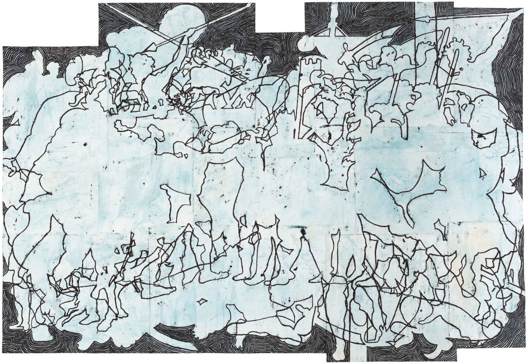 BO JOSEPH (b.1969 Berkeley, CA) Colony Collapse, 2019 oil pastel, acrylic and tempera on joined paper paper: 55 3/4 x 80 5/8 inches frame: 61 5/8 x 86 3/8 x 2 ½ inches