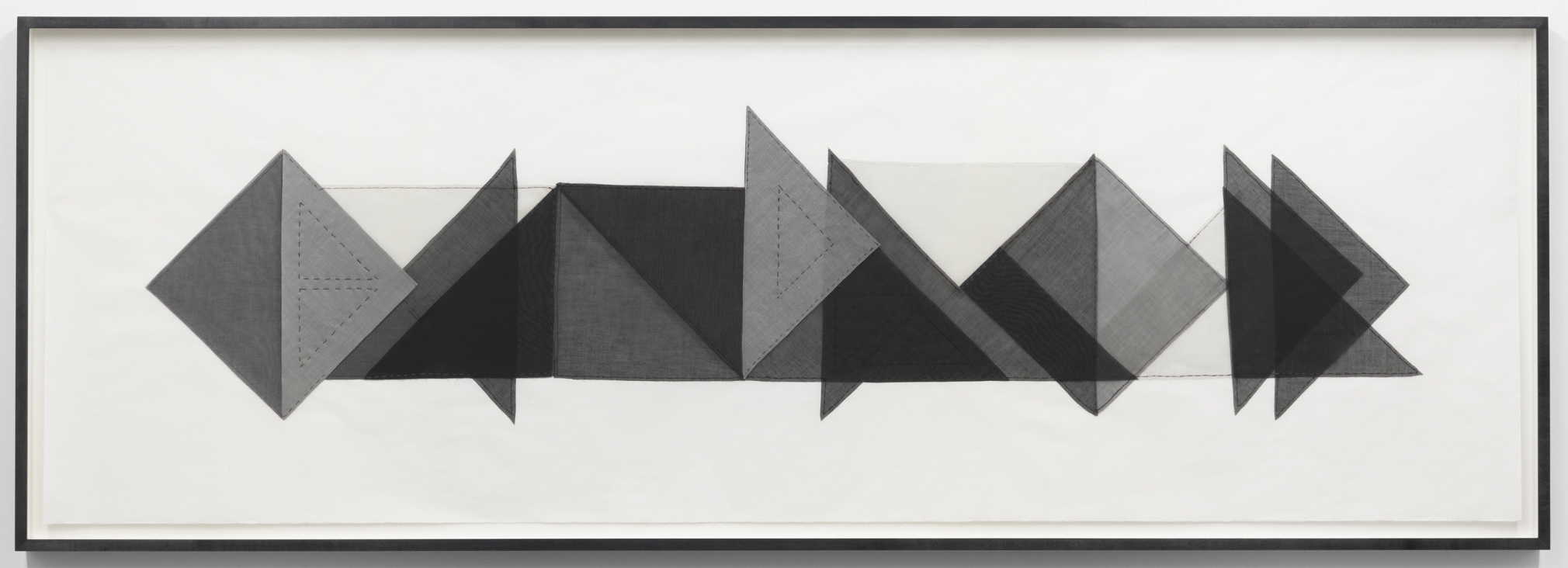 Elaine Reichek Triangles #3, 1977 organdy sewn to Kozoshi paper canvas: 25 x 77 inches framed: 27 3/4 x 79 3/4 inches