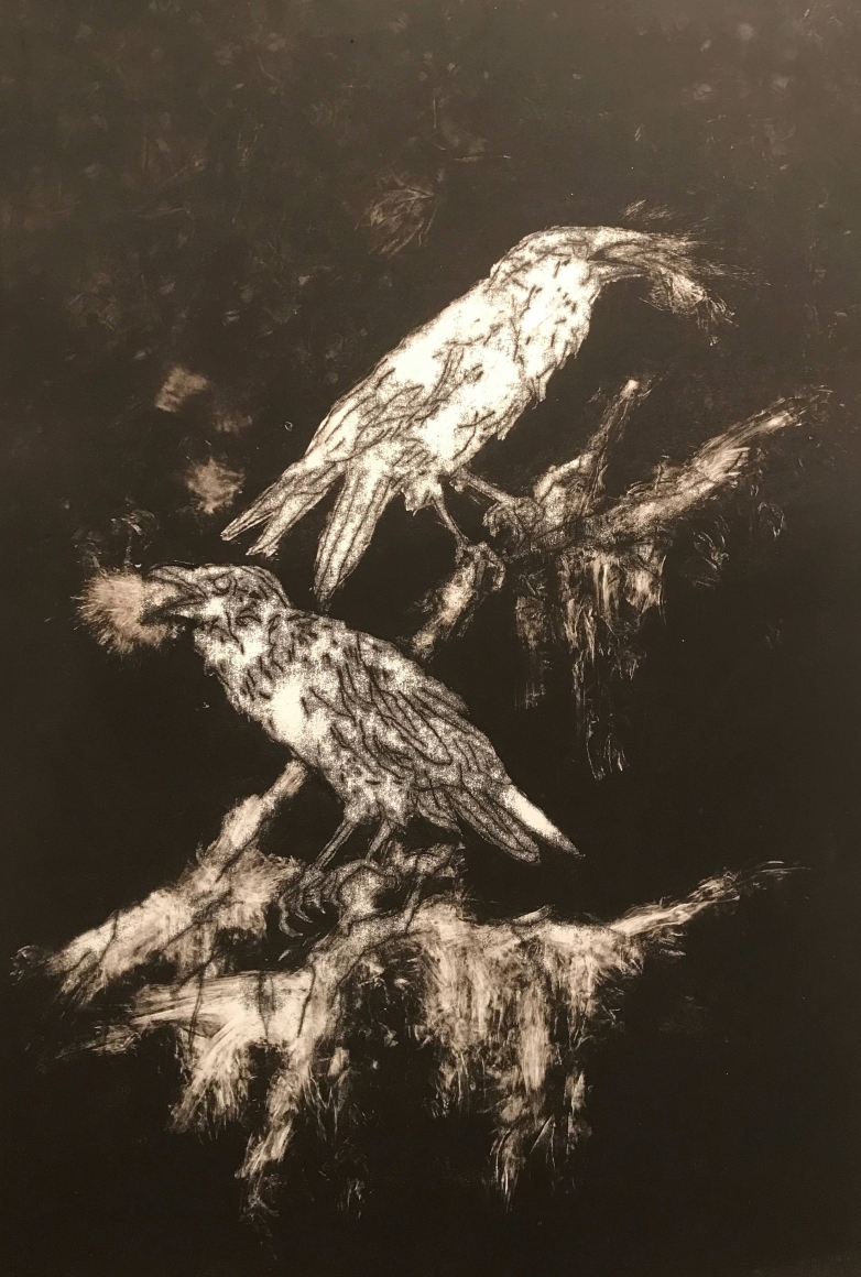 John Alexander Sounding the Alarm, 2017 monotype on Fabriano Rosaspina paper 39 x 27 1/2 inches signed bottom right front (JoA-179)