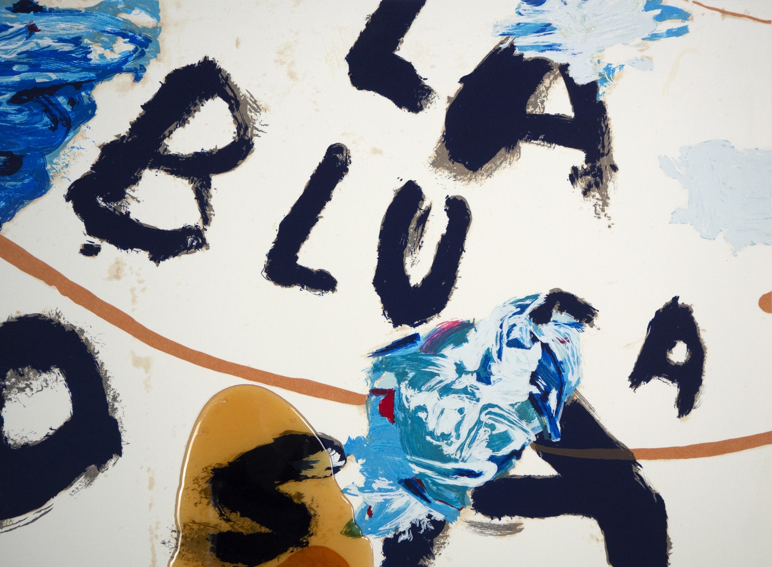 Julian Schnabel detail of: Sexual Spring-Like Winter - La Blusa Rosa, I, 1995 hand painted, 18 color silkscreen with poured resin 40 x 32 inches edition of 80 Publisher: Lococo FIne Art Publisher $12,000 Inquire