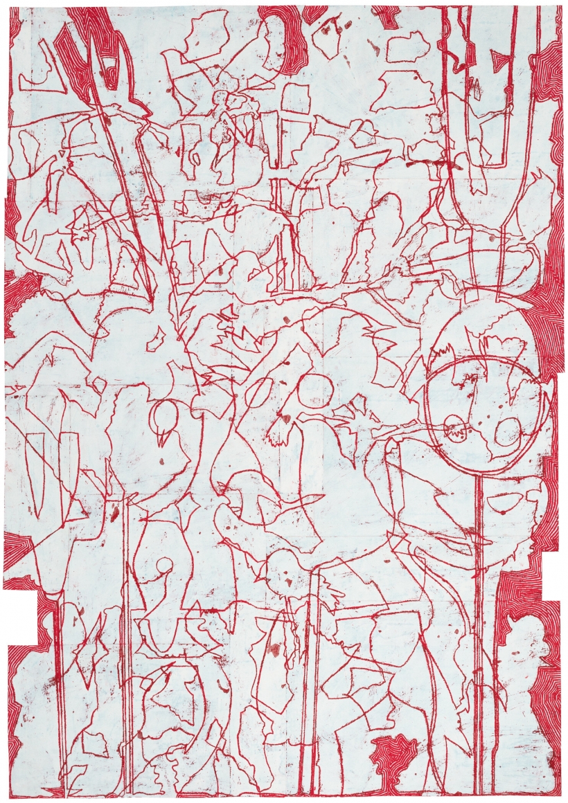 Bo Joseph Taking the Auspices, 2019 oil pastel, acrylic and tempera on joined paper paper: 79 1/2 x 56 1/4 inches frame: 84 3/8 x 61 1/8 x 2 inches