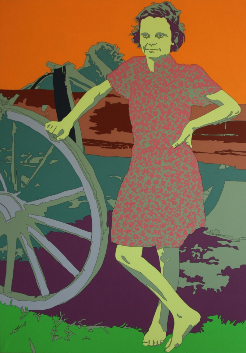 Russell Lee: Farm girl leaning on wagon, near Morganza, Louisiana
