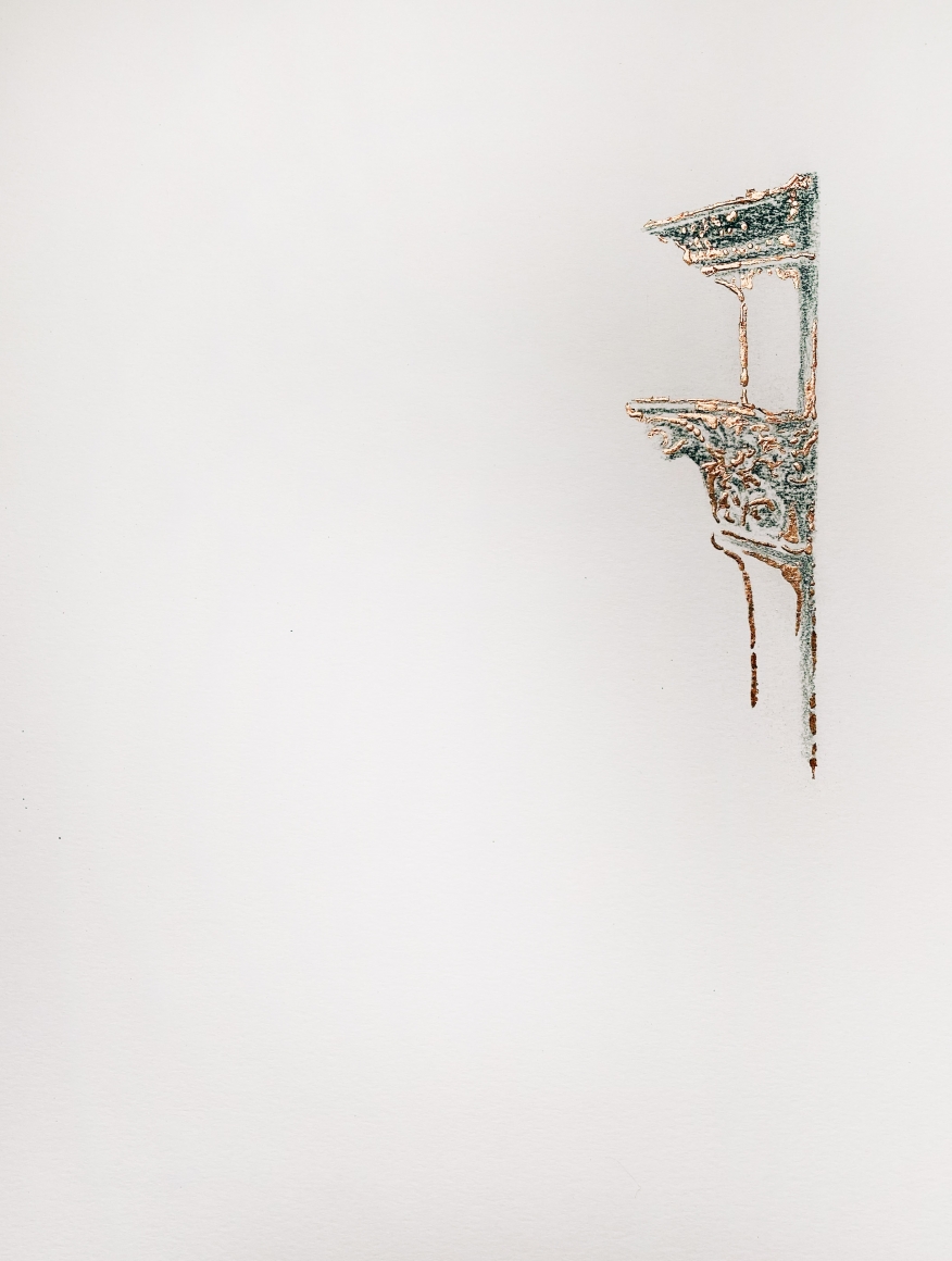 Najmun Nahar Keya Corinthian Dhaka (19) Charcoal, graphite, rabbit skin glue, copper, on Fabriano archival paper 11 x 14 in. 2019