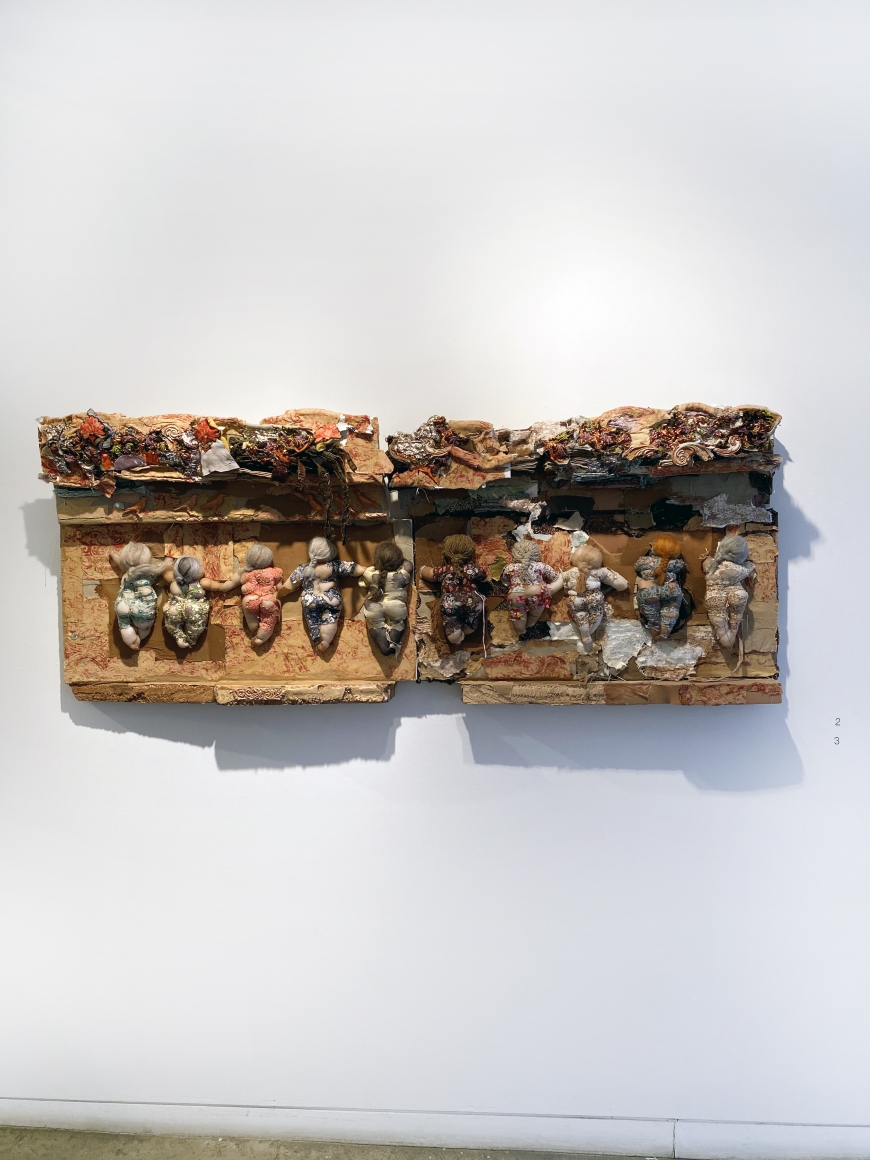 Ruby Chishti The Blind Spot In History II, 2020 Cloth, thread, yarn, found fabrics, polyester, archival glue 28h x 36w in