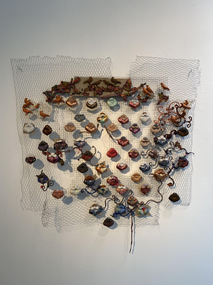Ruby Chishti You Read And Write History, We Make And Live It, 2020 Wire mesh, cardboard, fabric, polyester, thread, spicy clay, paint 42h x 45w in