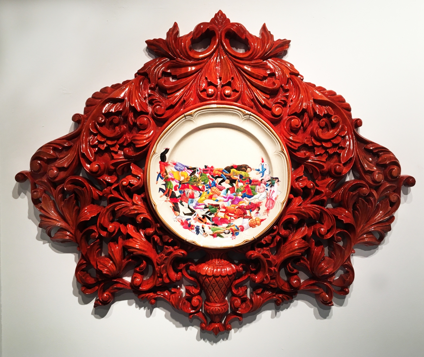 Adeela Suleman Untitled (Plate - 2), 2017 Wood, Ceramic Plate with Enamel Paint Hardener and Lacquer 30h x 36w x 3.50d in