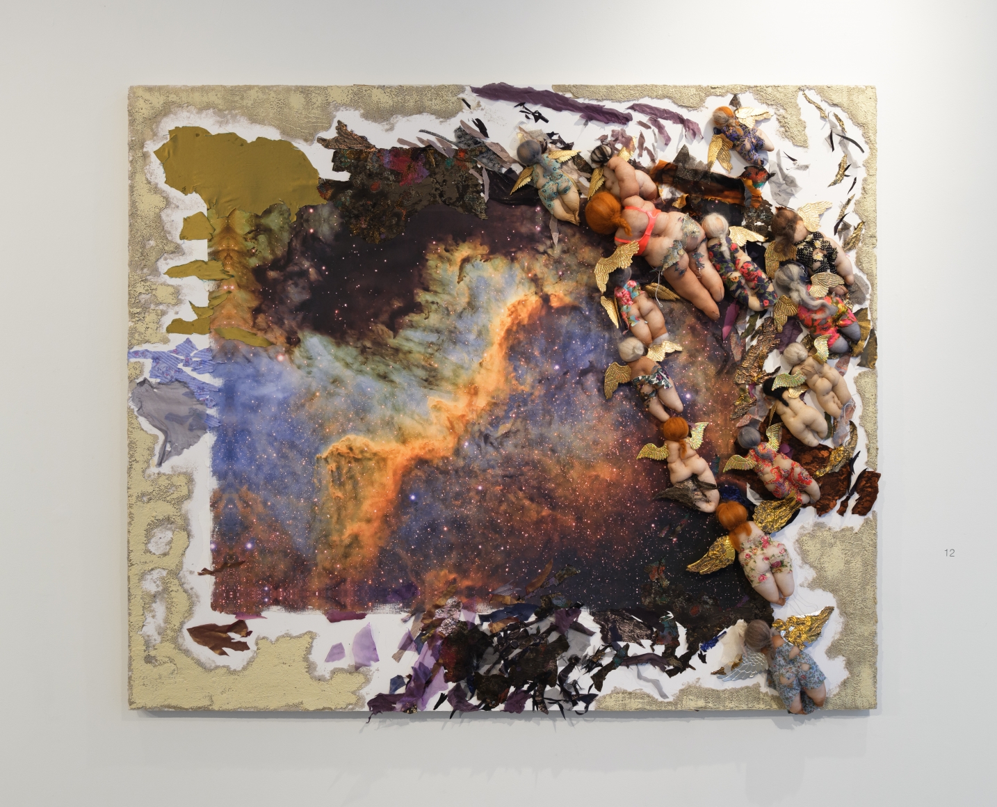 Ruby Chishti Heavenly Bodies 2020 Borrowed image of Cygnus Wall in Narrowband, polyester, cloth, metal, and archival glue 60h x 72w in
