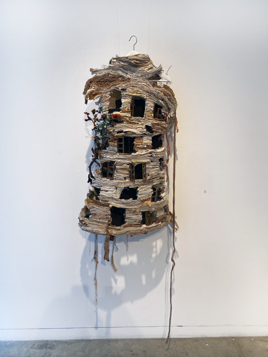 Ruby Chishti Mother, Wake Me Up At 7:00, 2020 Recylcled fabric, thread, wood, paint, wire mesh 38h x 23w x 9d in