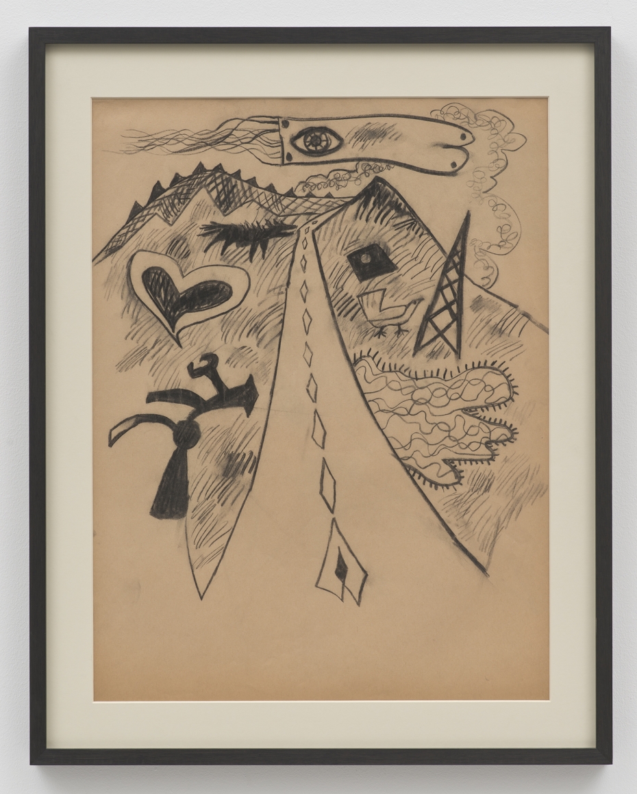 John Tweddle Love Highway (with kite), N.D. Pen and ink on brown paper 28 ½ x 22 ½
