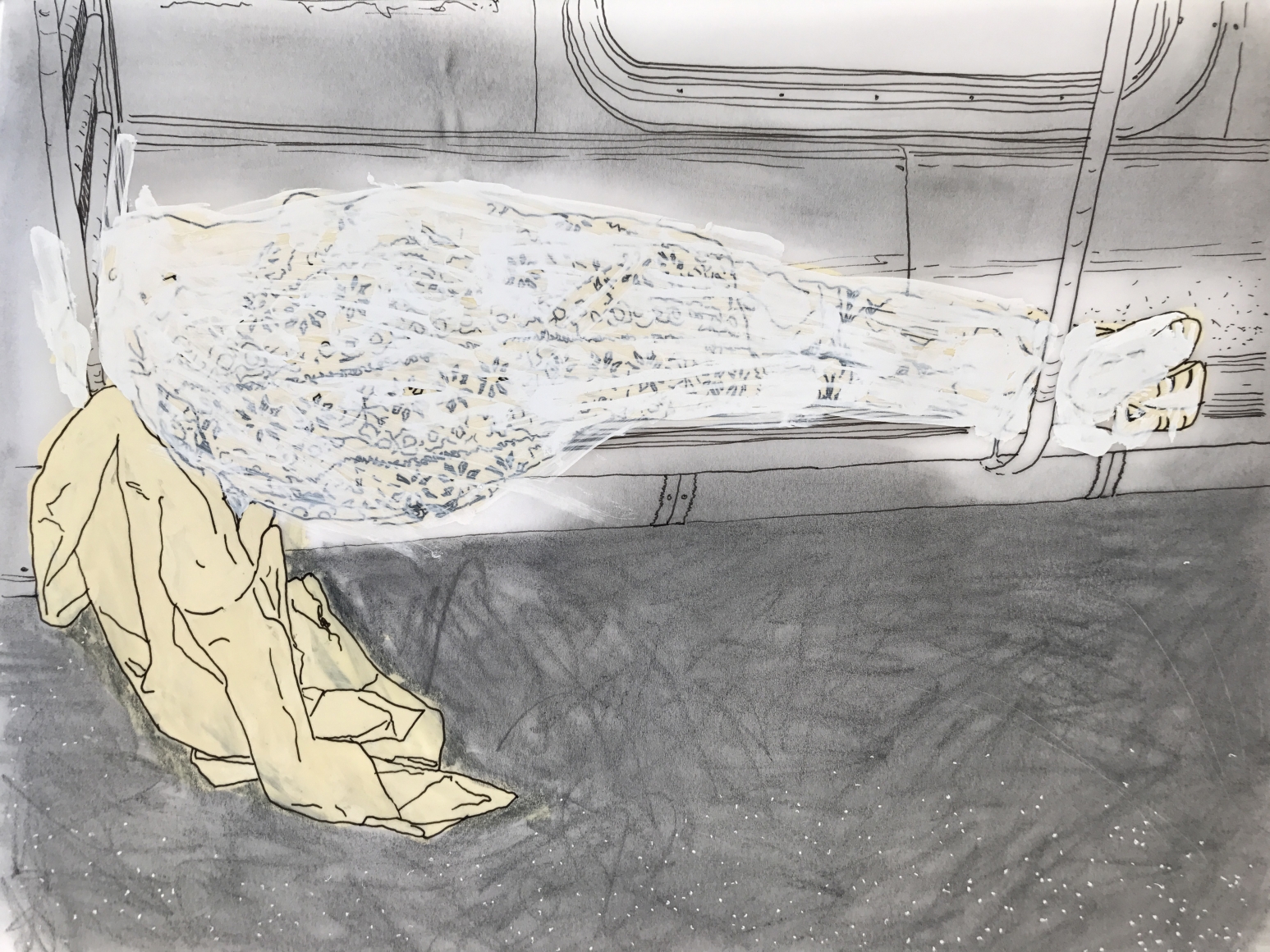 Sleepers, DG Krueger, drawing, vellum, unique, work on paper, photobased