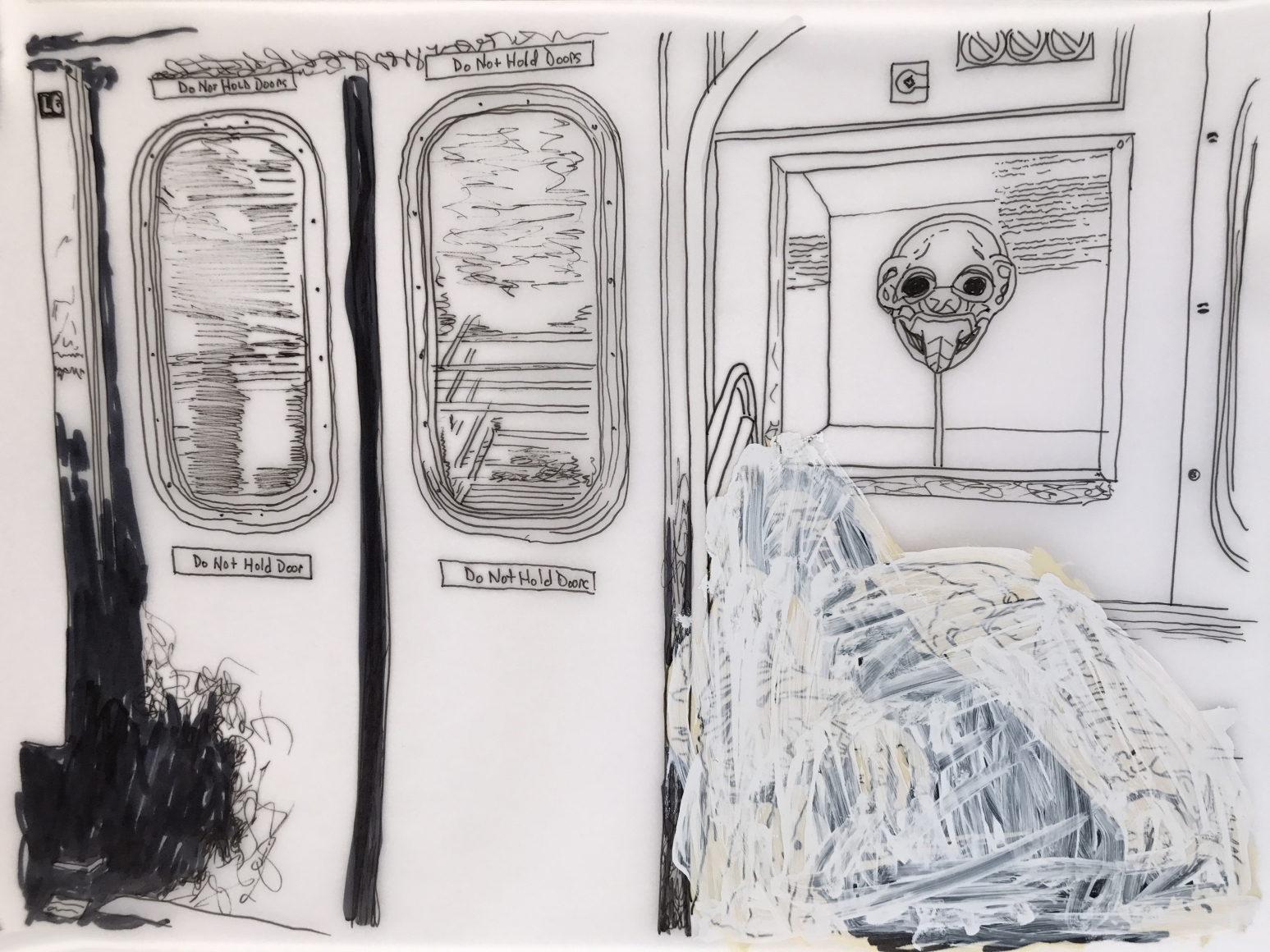 Sleepers, DG Krueger, drawing, vellum, unique, work on paper, homeless