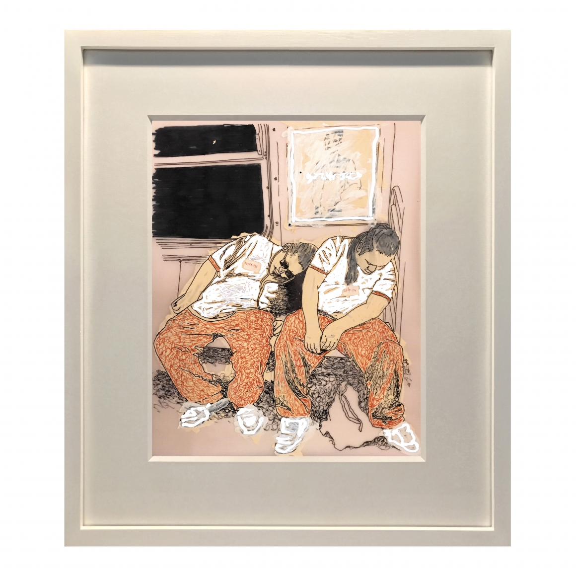 Sleepers, DG Krueger, drawings, hand colored photograph, sleeping commuters