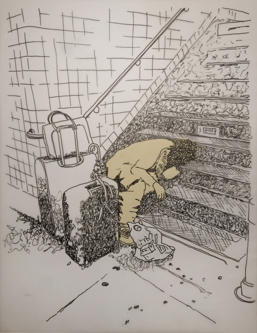 Sleepers, DG Krueger, drawing, vellum, unique, photobased