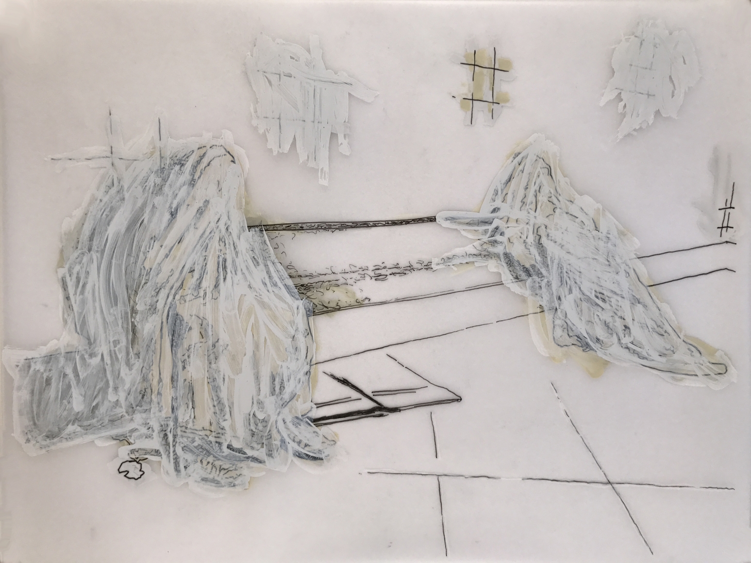 Sleepers, DG Krueger, drawings, vellum, unique, work on paper,