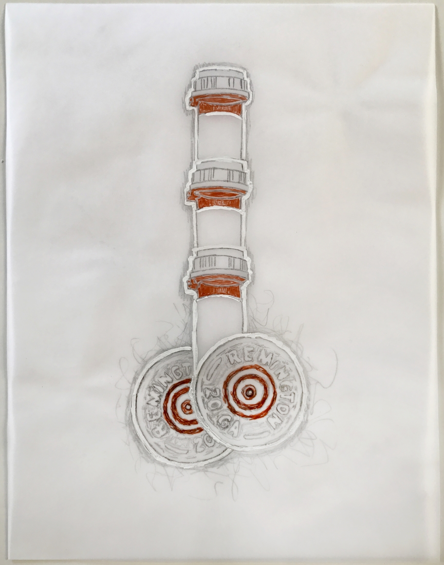 DG Krueger, Conversational Tools, drawings, ink on vellum, pharmas and bullets