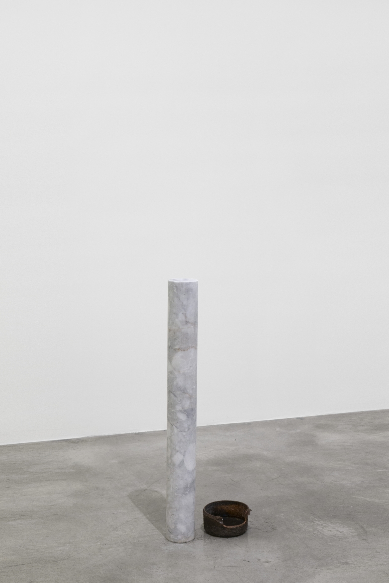 Tania Pérez Córdova (b. 1979) Blink, 2020 Marble, cooper cast, artificial tears, cosmetic contact lens, a person wearing one contact lens of a color different to her / his eyes occasionally 32.01 x 4.88 x 4.88 inches 81.3 x 12.4 x 12.4 cm