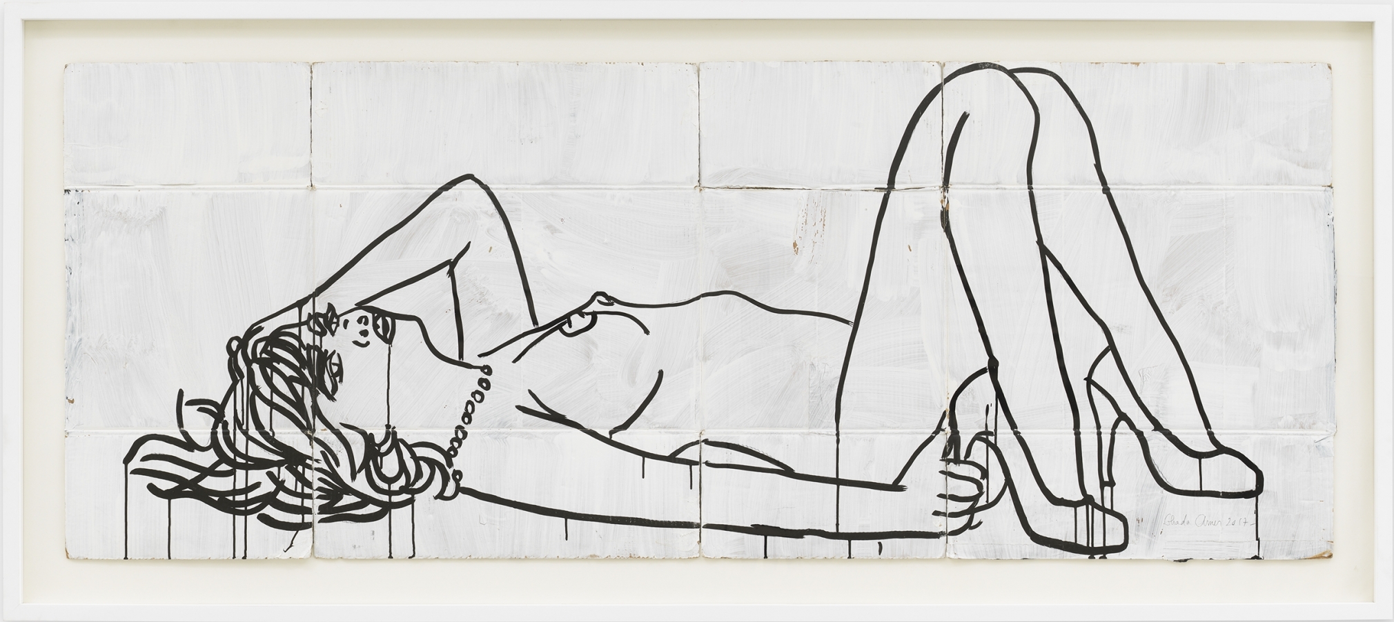 Study for a Broken Box #1 by Ghada Amer, 2017, Acrylic and ink on cardboard, Painting, Tina Kim Gallery