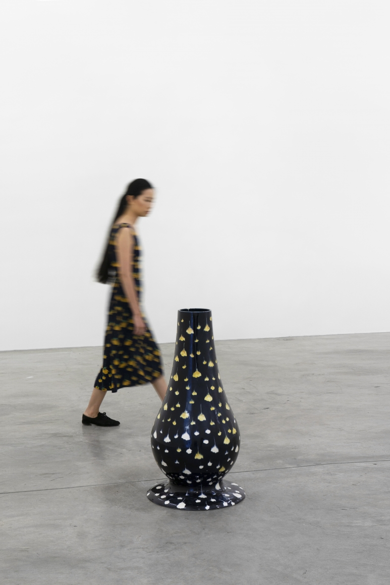 Tania Perez Cordova, Portrait of an Unknown Woman Passing By, 2019 Glazed ceramic, woman wearing a dress 35 2/5 × 19 7/10 in 90 × 50 cm, Tina Kim Gallery