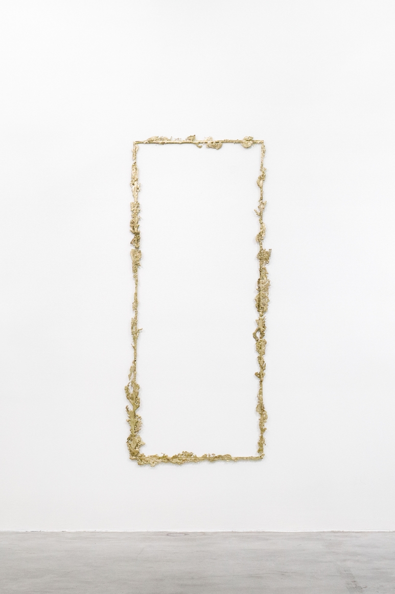 Tania Perez Cordova, Contour #1, 2020, Bronze poured into sand, 81.5 x 33.46 x .79 inches, Tina Kim Gallery