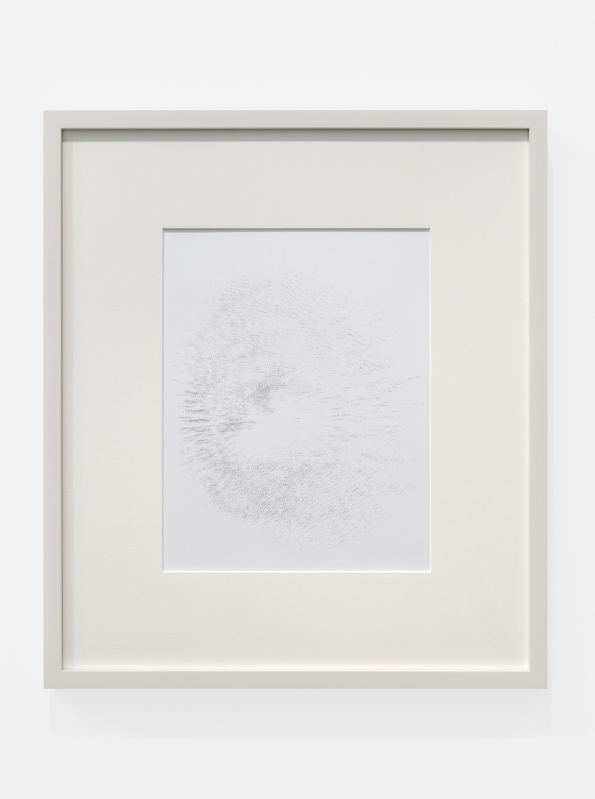 Cheyney ThompsonAggregateDeadThing (RedBlueYellow)(30000steps(view1)): silver, 2016Silverpoint on clay-coated paper image size: 9 1/4 x 7 1/4 in (23.5 x 18.4 cm); frame: 15 3/4 x 13 3/4 x 3/4 in (40 x 34.9 x 1.9 cm)