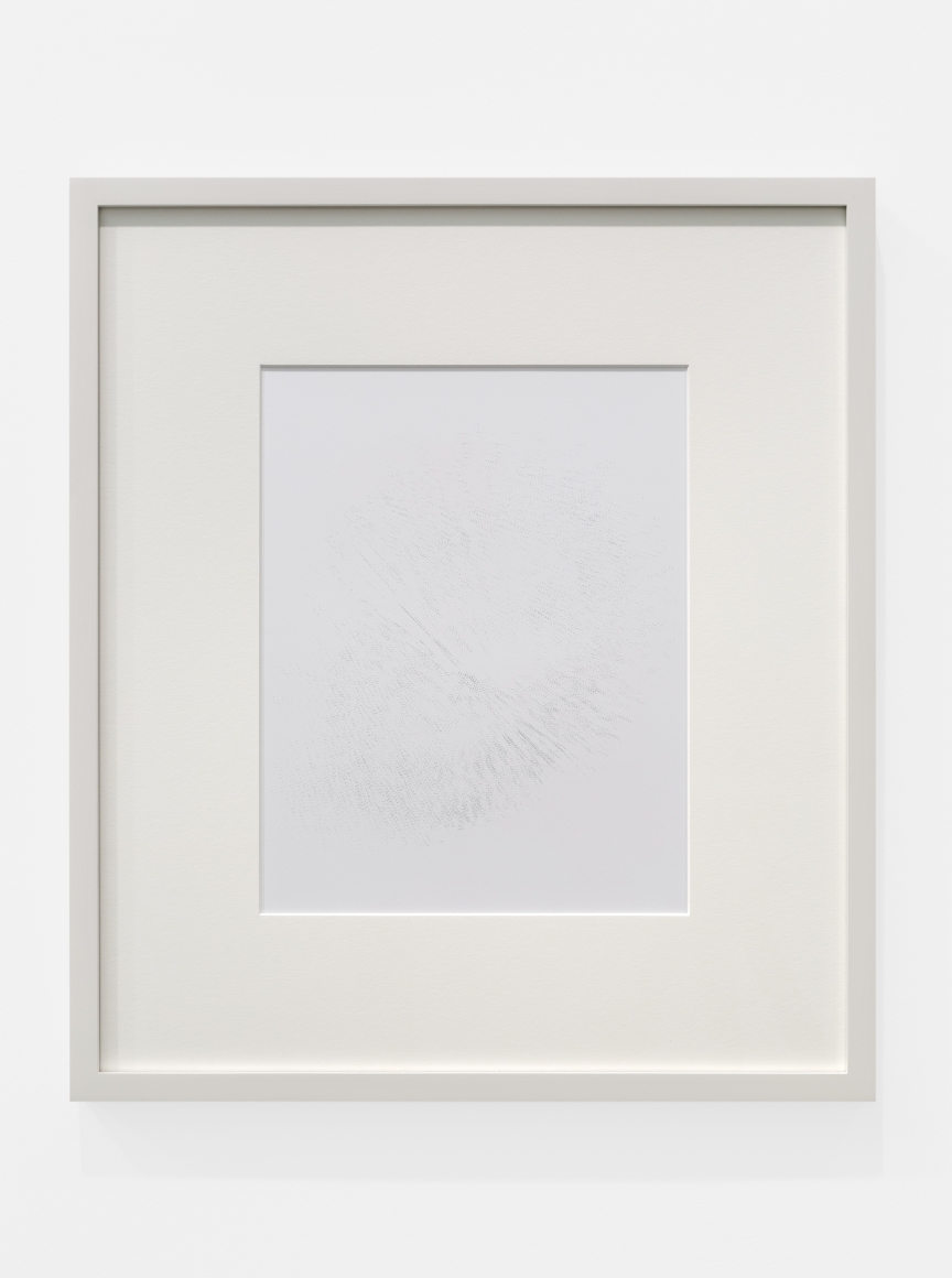 Cheyney ThompsonAggregateDeadThing (RedBlueYellow)(30000steps(view3)): copper, 2016Silverpoint on clay-coated paper image size: 9 1/4 x 7 1/4 in (23.5 x 18.4 cm); frame: 15 3/4 x 13 3/4 x 3/4 in (40 x 34.9 x 1.9 cm)