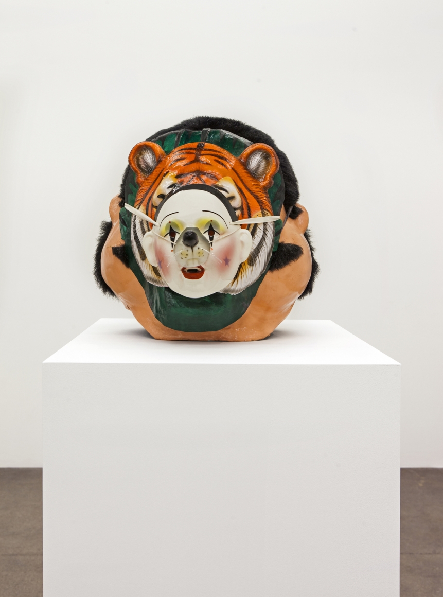 Jamie IsensteinOnions (Mario to Clown Mouse), 2015Synthetic hair, paper mache, acrylic paint, mesh, plastic, ribbon, ceramic, string and rubber16 x 20 x 16 in (40.6 x 50.8 x 40.6 cm) 