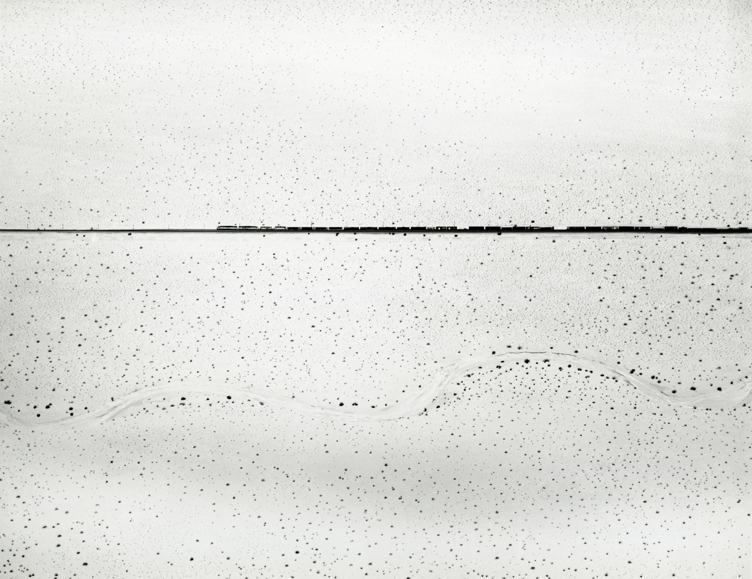 Train Crossing Desert, Kelso, CA, 1960